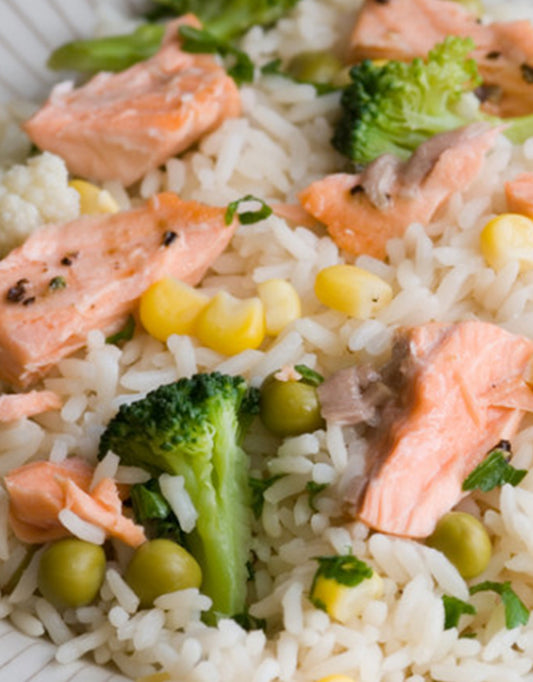 150 gr saumon + 150 gr ebly + brocolis